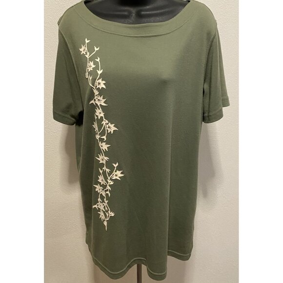 Jaclynn Smith Sport Womens Size Large Top Olive Color Short Sleeve - Picture 1 of 11